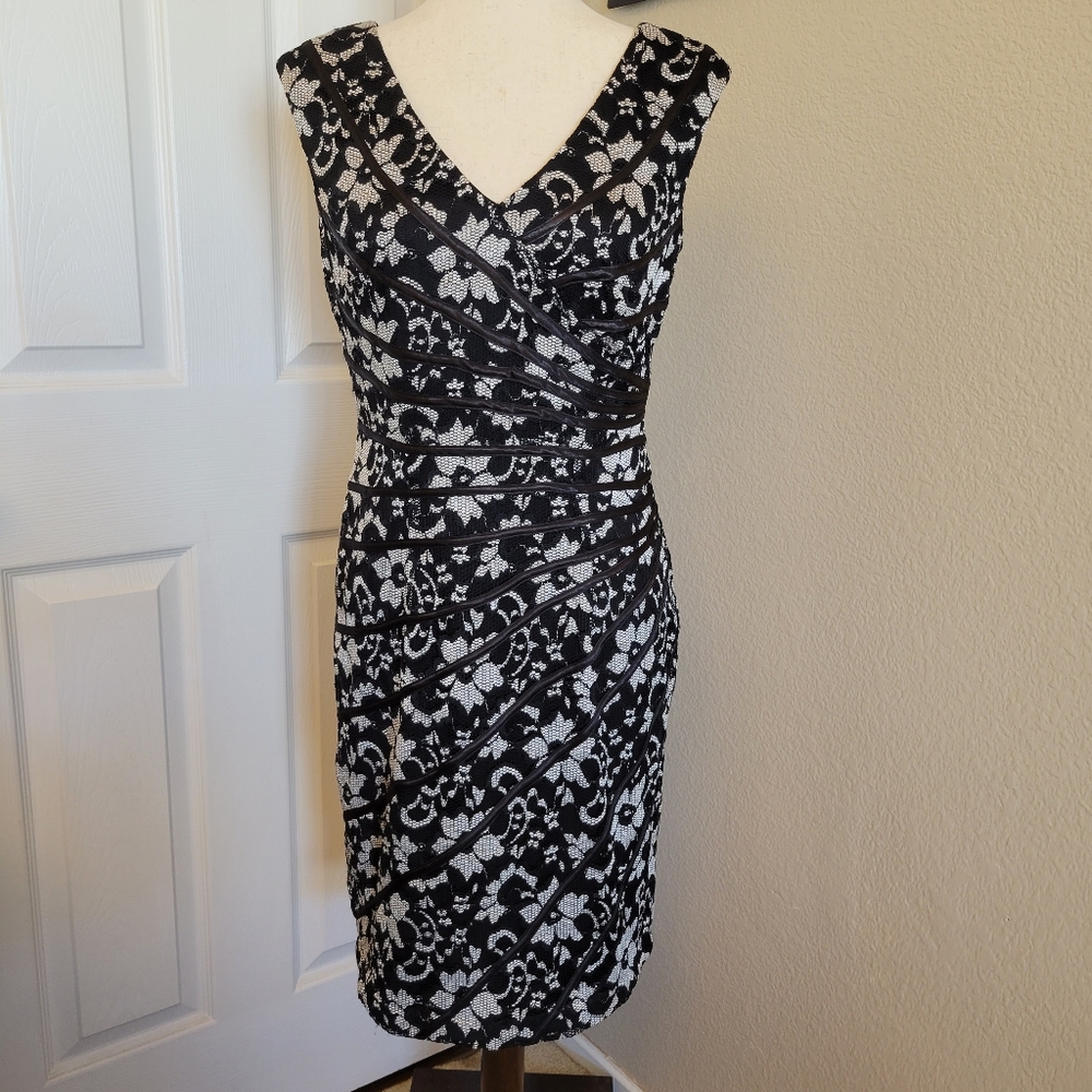 Lace Overlay Black & White Sheath Dress Size 6